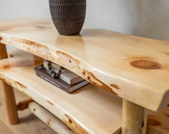 Live Edge Entryway Console Table with Shelf and Rustic Log Base