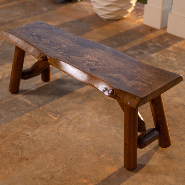 Rustic Live Edge Log Bench: Pine & Cedar Wood, Cabin Decor