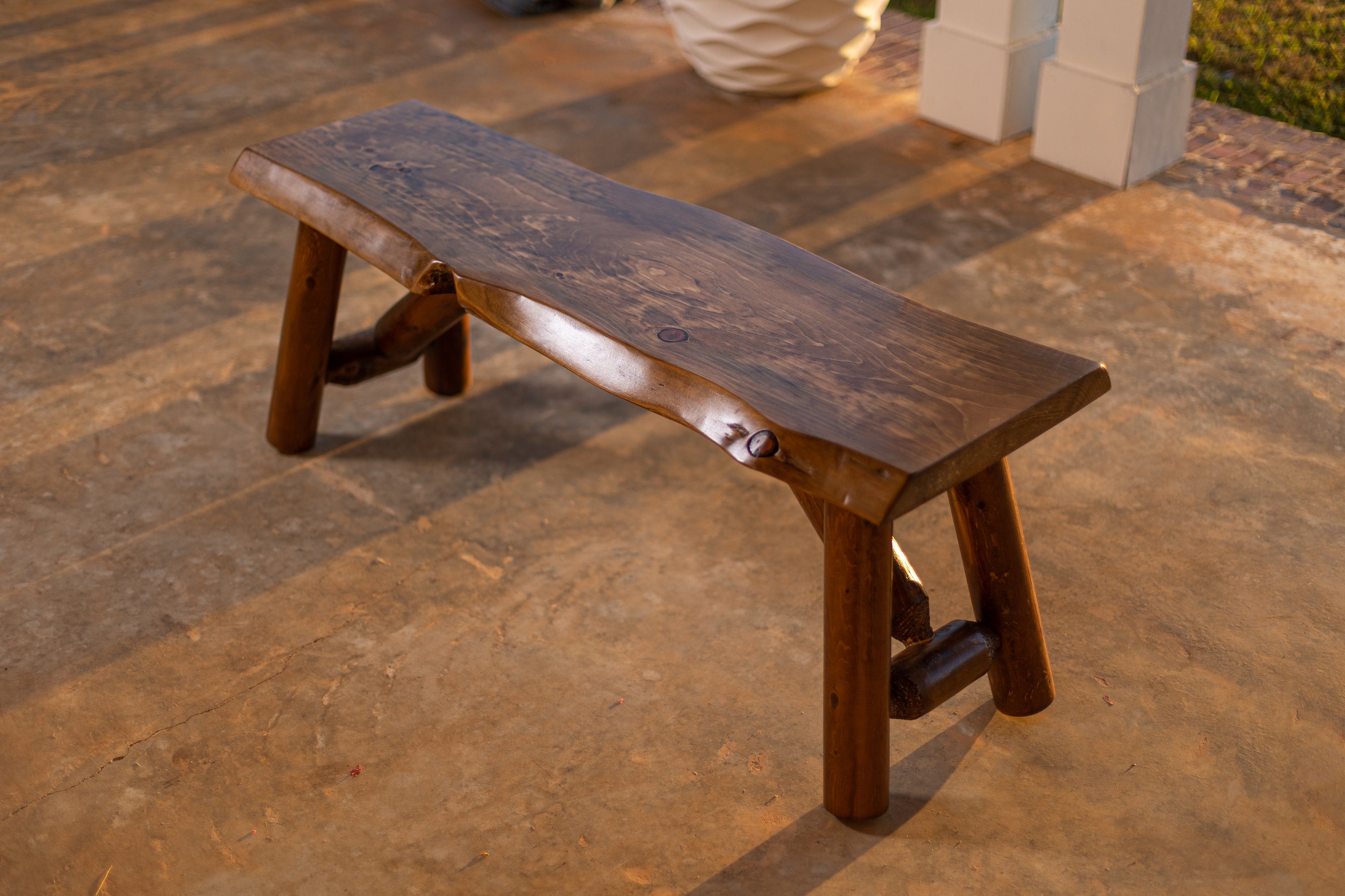 Rustic Log Live Edge Pine and Cedar Bench