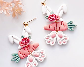 Bunny Trio |Spring Earrings | Polymer Clay Earrings | Lightweight | Unique Earrings