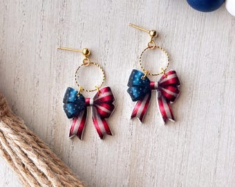 Star Spangled Bows | 4th of July Earrings | Handmade | Polymer Clay Earrings