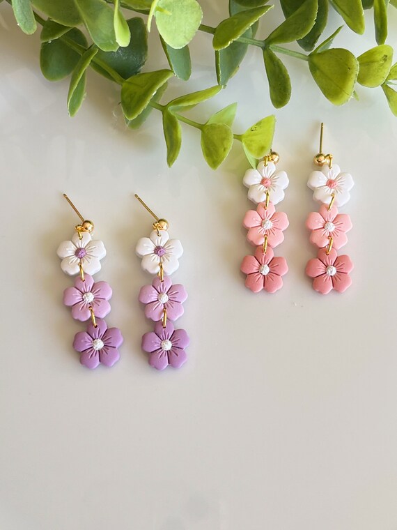 3 Tier Flowers Summer Earrings Polymer Clay Earrings Spring