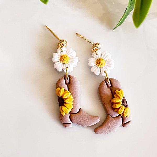 Sunflower Cowgirl Boots | Polymer Clay Earrings | Country | Handmade