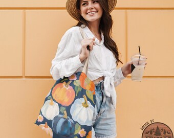 Midnight Pumpkin Gala Tote Bag Fall Tote Bag Cottagecore Tote Bag Autumn Tote Bag Floral Tote Bag Fall Gifts For Her Plant Tote Bag