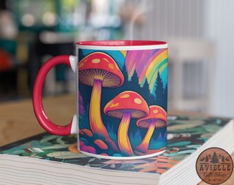 Taza de hongos con efecto groovy, taza de hongos psicodélicos de 325 ml, taza de hongos psicodélicos, taza de café de dos tonos, taza de hongos, taza CottageCore