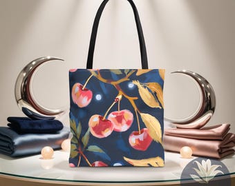 Draagtas kersenbloesem | Cottagecore Cherry Esthetic | Zomerrode kersenrode draagtas | Grote fruittas voor moeder | Kersen woondecoratie | Leuk cadeau voor haar