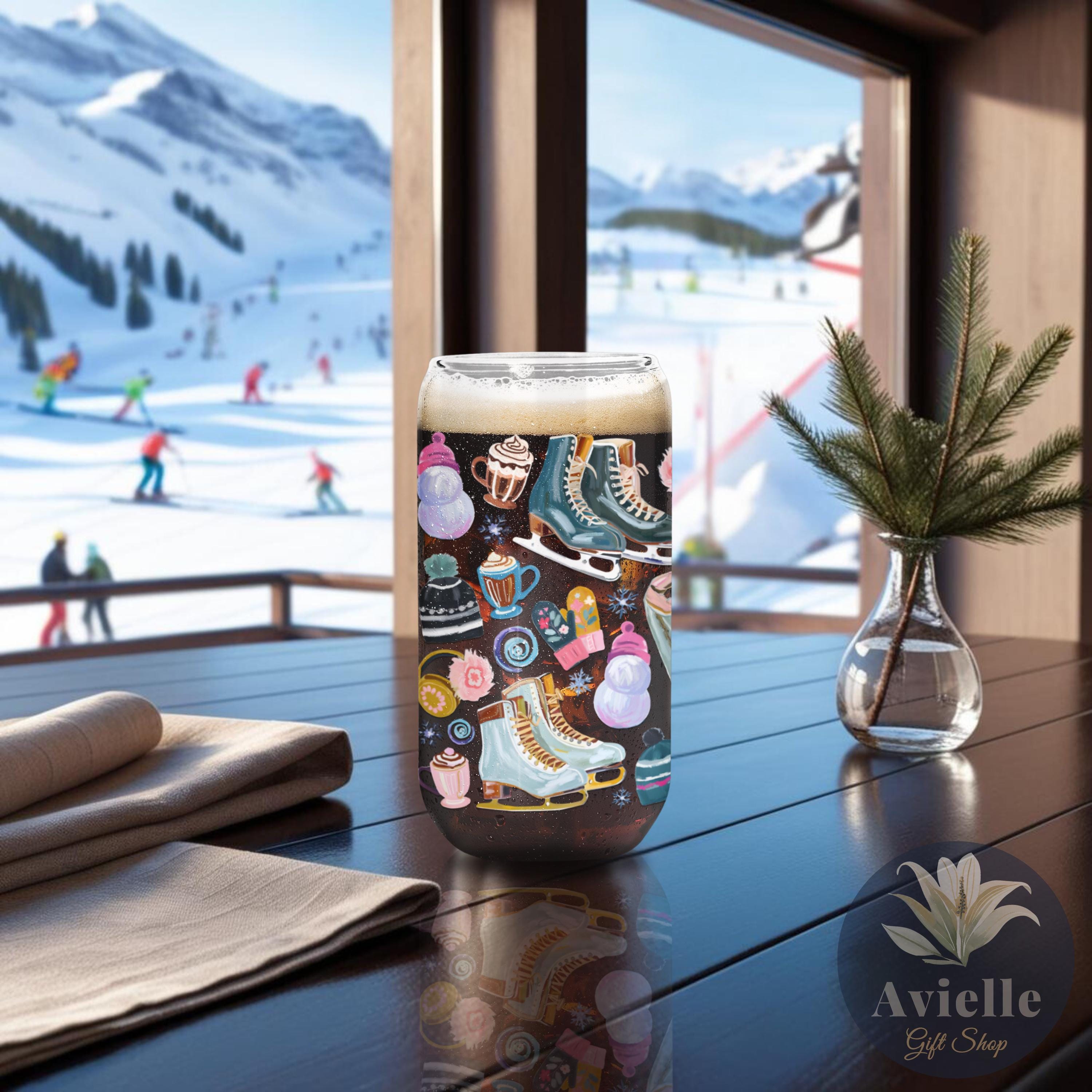 Vintage Winter Charm Ice Skating Mug Snowflake Tumbler Winter Vibes ...
