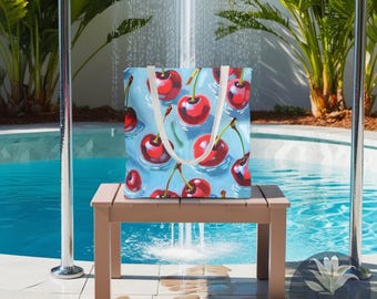 Zomerse draagtas kersenbloesem | Grillige rode kers esthetiek | Grote kleurrijke fruittas | Cadeaus voor haar of moeder | Perfect zomeraccessoire