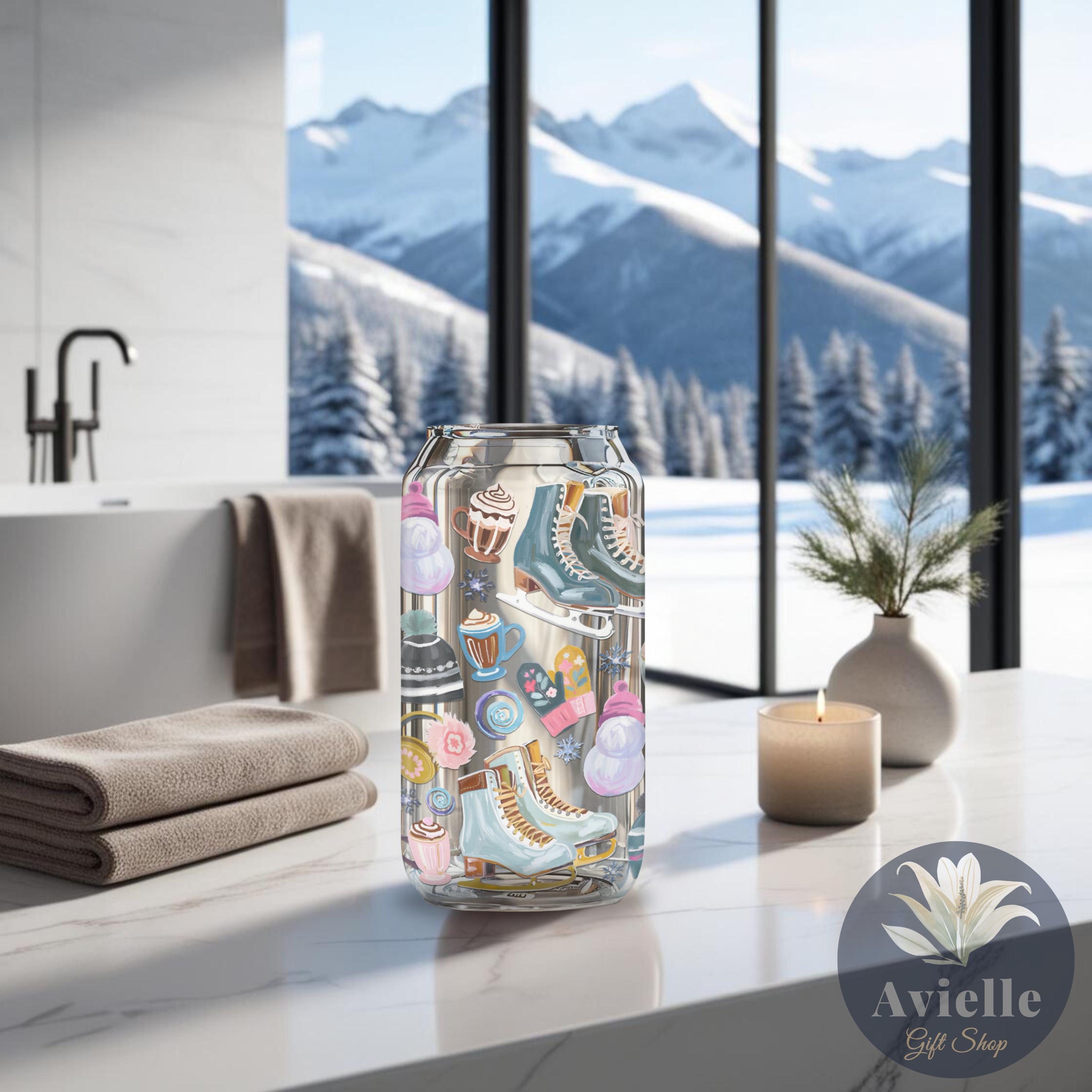Vintage Winter Charm Ice Skating Mug Snowflake Tumbler Winter Vibes ...