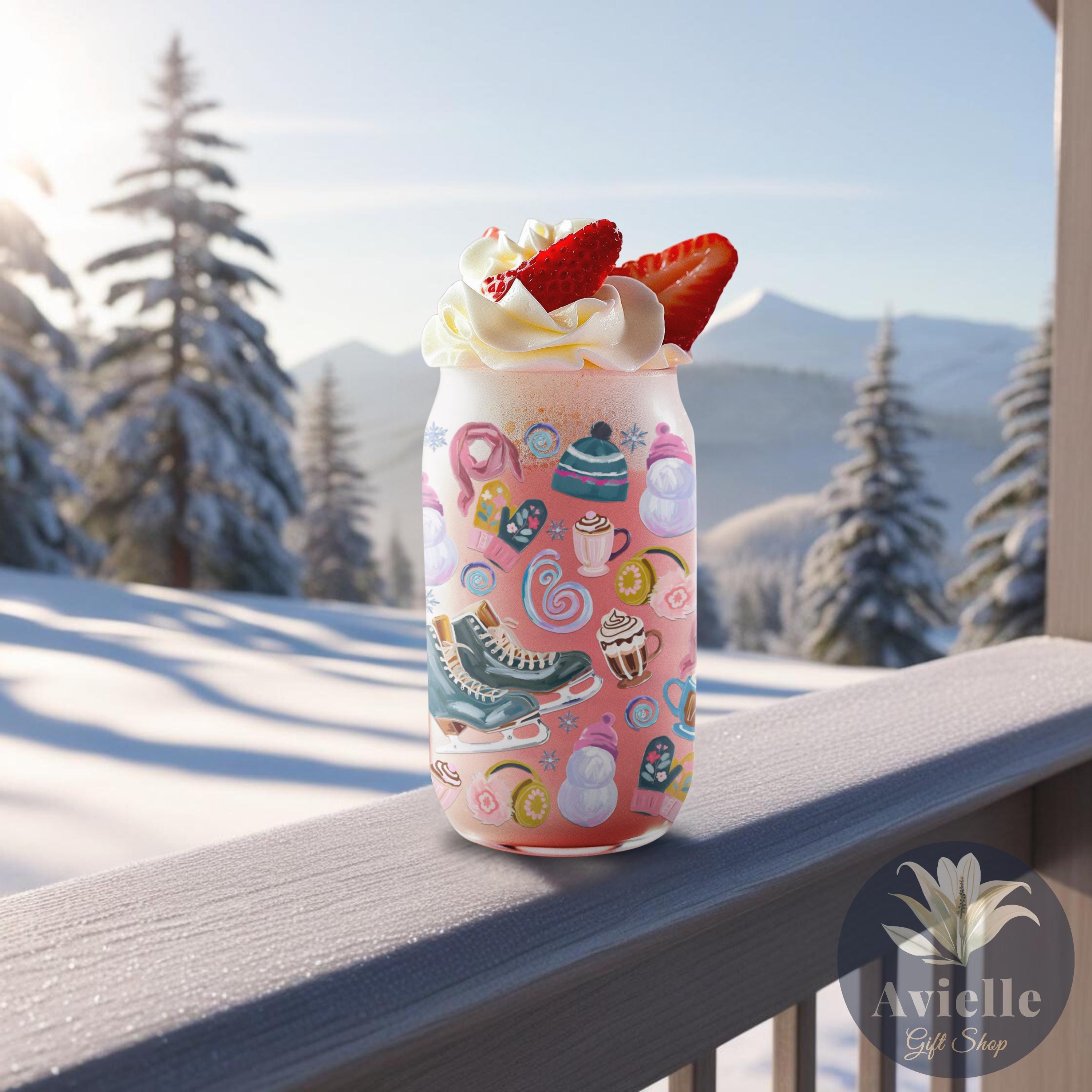 Vintage Winter Charm Ice Skating Mug Snowflake Tumbler Winter Vibes ...