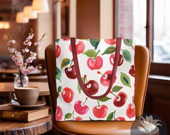 Cherry Tote Bag | Whimsical and Colorful Red Cherry Aesthetic Summer Tote | Perfect Fruit Tote Bag Gift for Mom or Her | Vibrant and Stylish