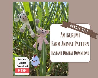 DIGITAL DOWNLOAD Crochet Farm Animal Bundle Amigurumi Cow, Pig, and Chicken Pattern PDF