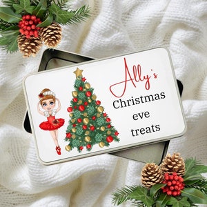 personalised christmas eve sweet tin/merry christmas snack tin/childrens personalised christmas treat tin/christmas gift treat box