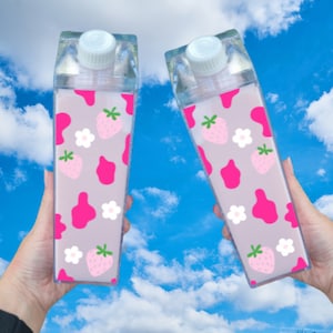 custom milk carton water bottle/personalised strawberry cow print design/summer strawberry cow print bottle/summer strawberry design