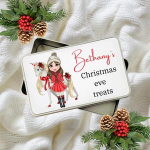 personalised christmas eve sweet tin/merry christmas snack tin/childrens personalised christmas treat tin/christmas gift treat box