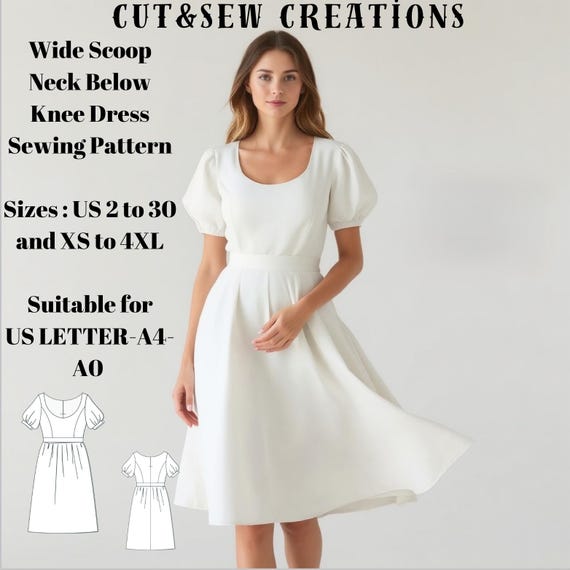 Wide Scoop Neck Below Knee Dress Sewing Pattern,sizes ;US 2 to 30 and XS to 4xl,suitable A0- A4-US Letter - Etsy Wide Scoop Neck Below Knee Dress Sewing Pattern,sizes ;US 2 to 30 and XS to 4xl,suitable A0- A4-US Letter - Etsy