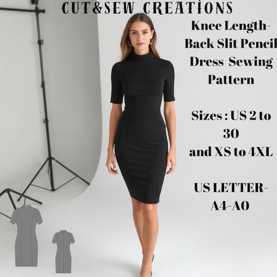 Knee Length-back Slit Pencil Dress/available in US Sizes 2-30 (XS-4XL), Compatible With A0/A4/US Letter Paper Formats. - Etsy Israel Knee Length-back Slit Pencil Dress/available in US Sizes 2-30 (XS-4XL), Compatible With A0/A4/US Letter Paper Formats. - Etsy Israel