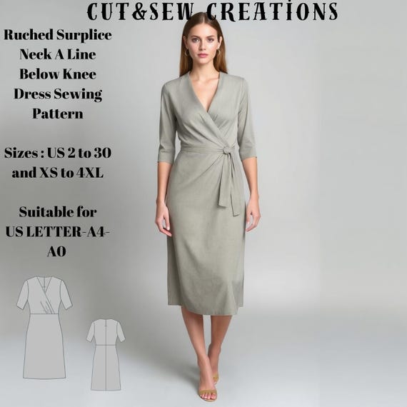 cap sleeve linen dress Linen Midi Wrap Dress with Pockets - Bohemian Dress - Plus Size Clothing - Wedding Guest Fit and Flare Dress main image 0