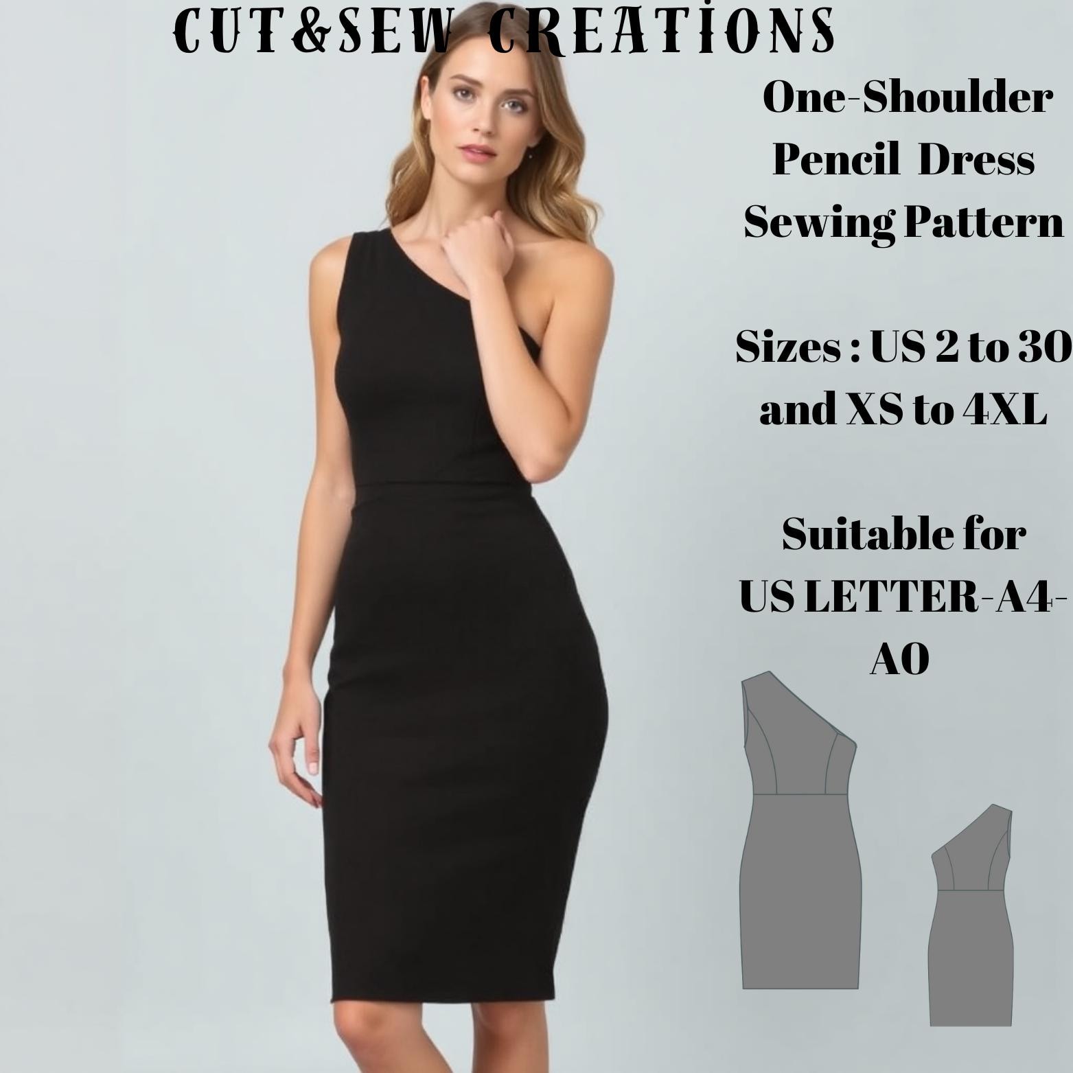 One-shoulder Pencil Dress Sewing Pattern,sizes ;US 2 to 30 and XS to  4xl,suitable A0- A4- US Letter - Etsy