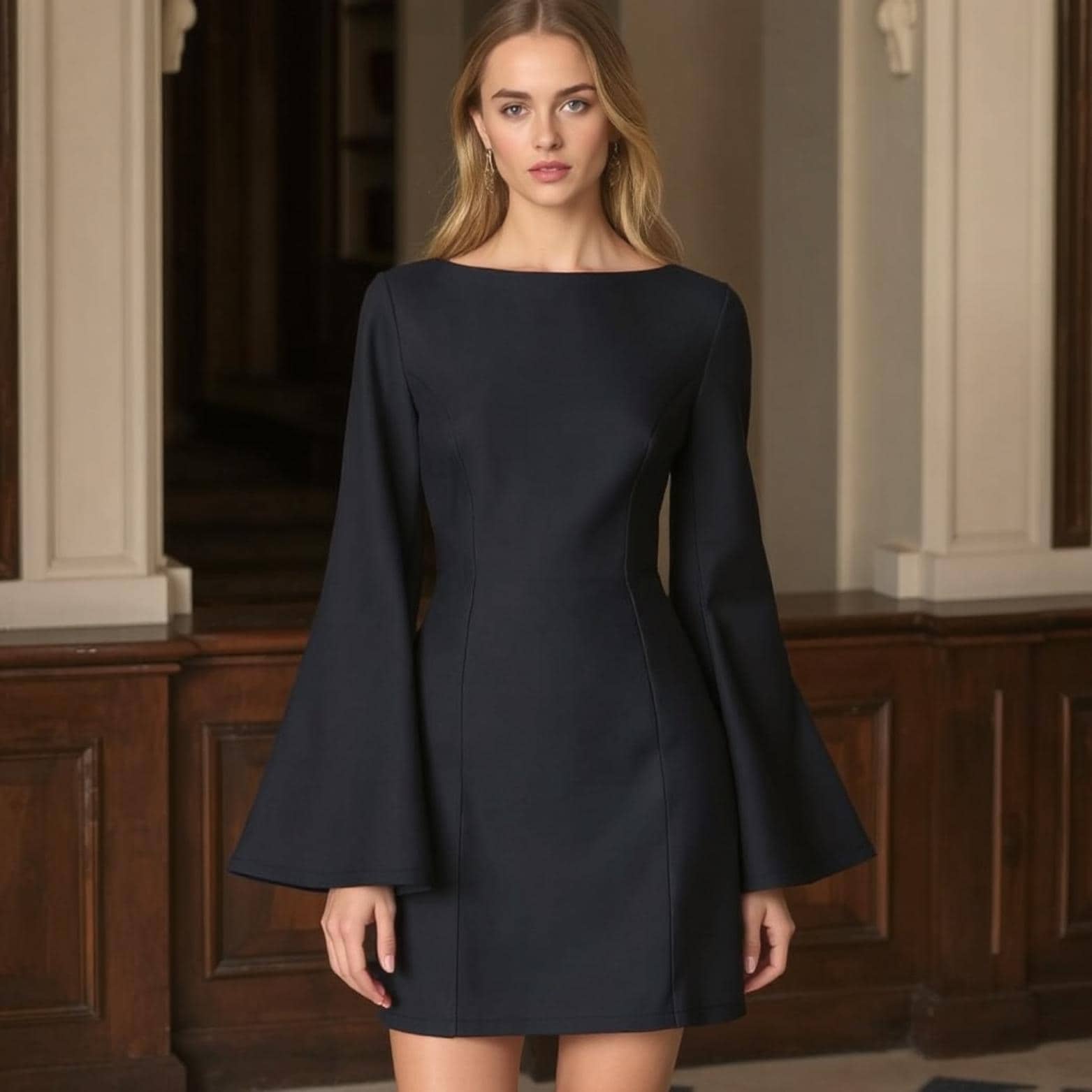 Boat Neck Bell Sleeve A Line Mini Dress Sewing Pattern,sizes ;US 2