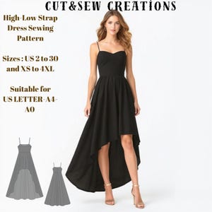 High-Low Strap Dress Sewing Pattern,Sizes ;US 2 to 30 and XS to 4XL,Suitable A0- A4-US Letter
