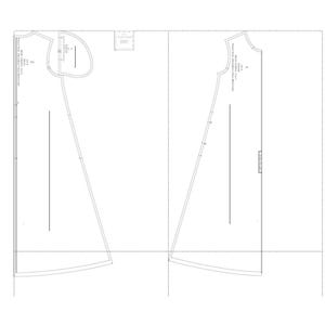 Puede incluir: Un patr&oacute;n de costura en papel blanco con dos piezas de ropa. El patr&oacute;n incluye l&iacute;neas punteadas y continuas, as&iacute; como etiquetas de texto. El patr&oacute;n es para una prenda con un escote curvo y l&iacute;neas largas y rectas.