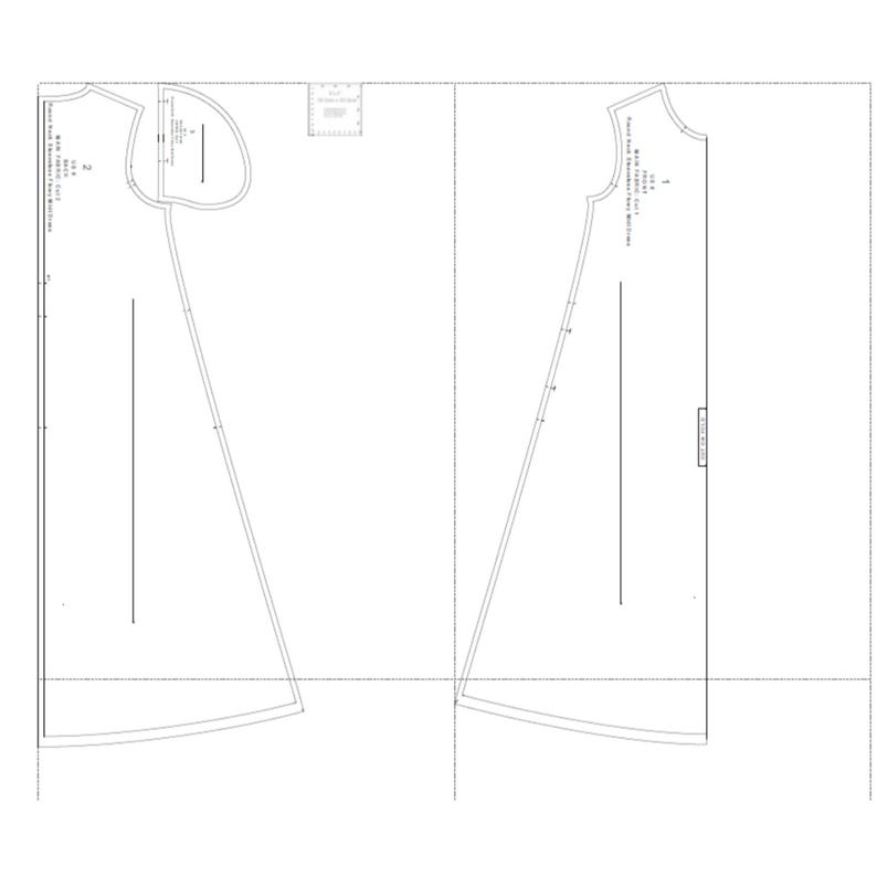 Puede incluir: Un patr&oacute;n de costura en papel blanco con dos piezas de ropa. El patr&oacute;n incluye l&iacute;neas punteadas y continuas, as&iacute; como etiquetas de texto. El patr&oacute;n es para una prenda con un escote curvo y l&iacute;neas largas y rectas.