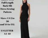 Halter Neck Full Length Back Slit Dress Sewing Pattern