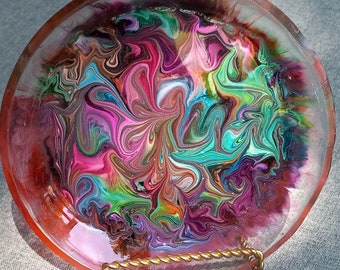 Plat décoratif en résine coloré de 5 po. fait main pour vos bijoux, clés, verres, n'importe quoi !
