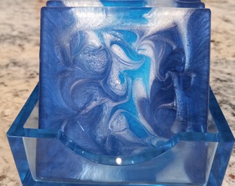 Dessous de verre en résine bleu océan vague tourbillon de mer