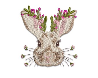 Cute floral Bunny Embroidery Design, Machine Embroidery Designs, Easter Bunny Embroidery, 3 sizes, Instant Download Rabbit Embroidery Design