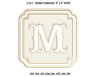 Embossed Monogram Embroidery Font, Knock Down Machine Embroidery Design, Towel Monogram Font 4x4 Hoop, Alphabet A-Z Instant Download