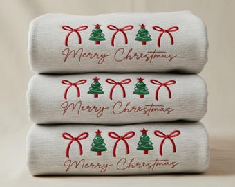 Diseños de bordado navideño / Diseño de bordado "Feliz Navidad Coqueta" / Archivos de bordado "Lazo Coqueta" para árbol de Navidad / 6 tamaños