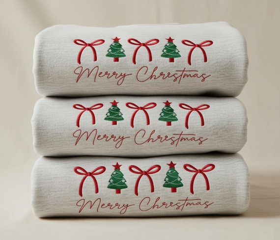 Christmas Embroidery designs | Merry Christmas Coquette embroidery design | Coquette Bow Christmas Tree Embroidery files | 6 Sizes