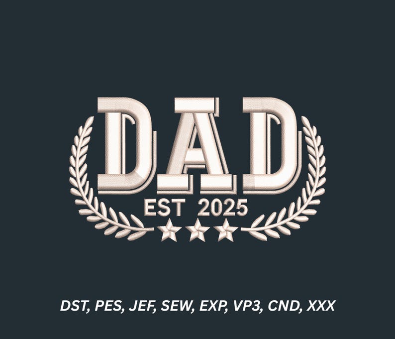 Fathers Day hat embroidery design, 3d puff Dad est 2025