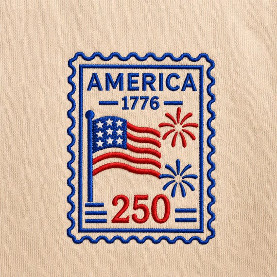 America 250 Embroidery Design, USA 4th July Patriotic Stamp, 1776 2026 Machine Embroidery, Independence Day Flag, DST PES Download, 5 sizes