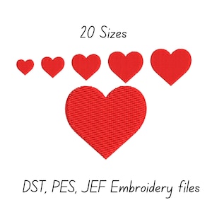 Herz Stickmuster - Mini Herz Stickdatei Valentinstag Füllstich Stickmuster - 20 kleine Herzen Sofort Download