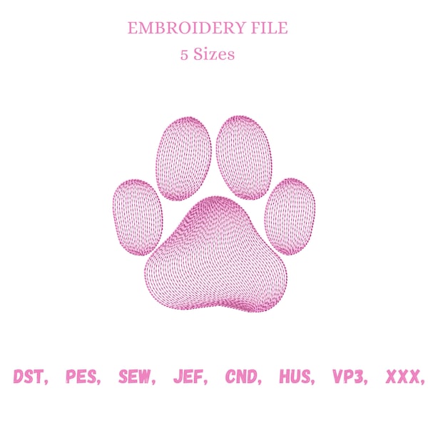 Dog Paw Machine Embroidery Design, Chinoiserie Dog Paw stickdatei pink Chic Animal Pattern Instant Download Zip - 5 sizes