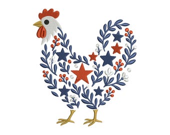 4th of Jul 250 Jahre Huhn Stickdatei sofort gestickt, sofort download - 3 Grössen