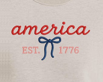 Diseño de bordado Coquette America, diseño de bordado patriótico para el 4 de julio, patrón de diseños de bordado de EE. UU., Día de la Independencia, 4 tamaños.