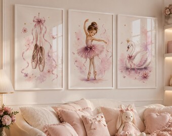 Ballet Nursery Prints, Pink Ballerina, Swan Princess, Girls Wall Art (Digital Download)