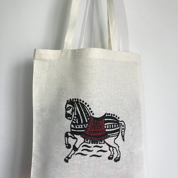 Hand Painted  Horse Organic Tote Bag for Kids , , Cotton Tote Bag, Tote Bag Aesthetic, Minimalist Tote Bag, Custom Tote Bag, Gift Tote Bag