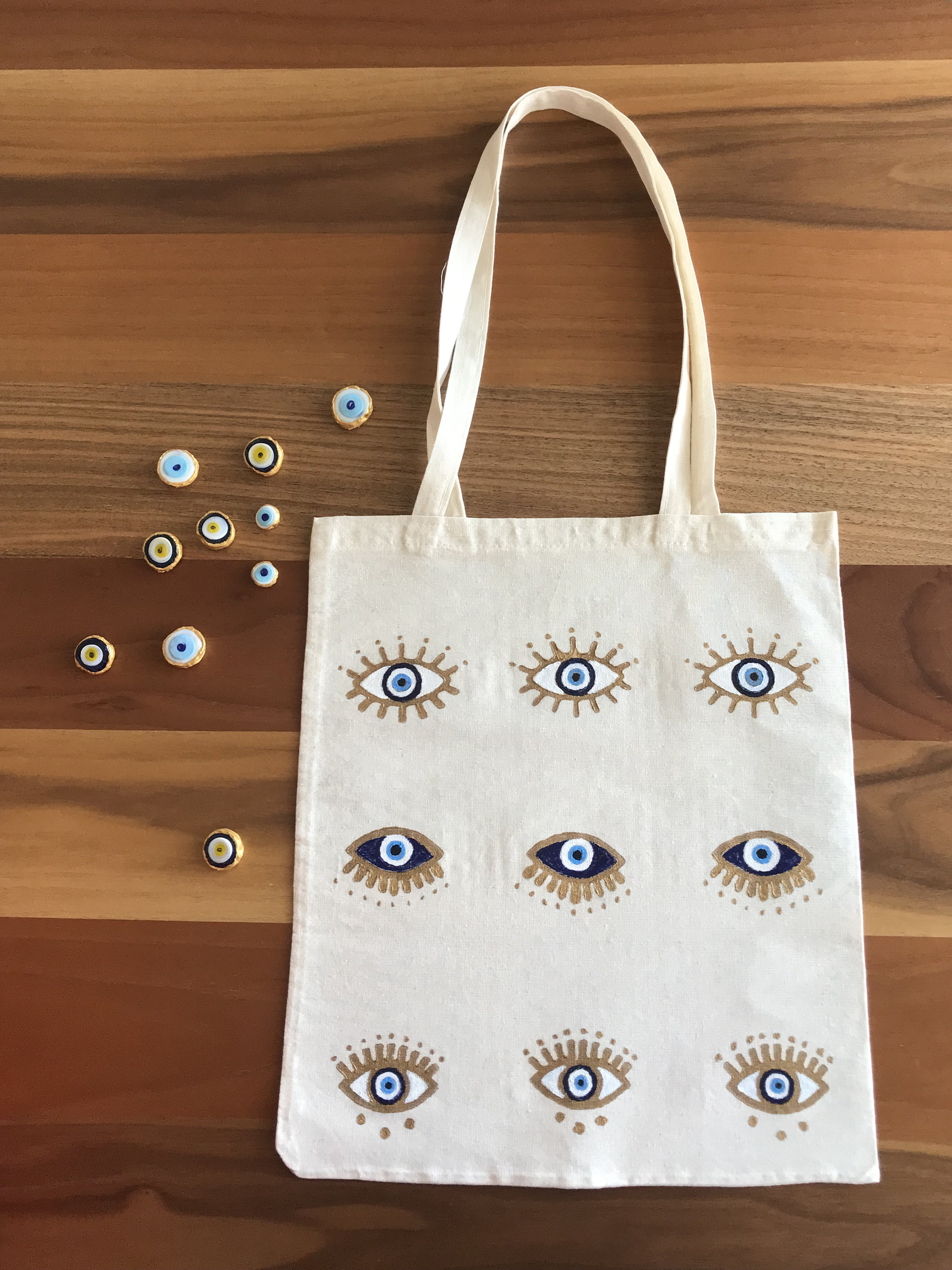 thumbnail image 2 of Evil Eye Tote Bag With Zipper - Waterproof Jute Beach Bag For Women 2 of 12