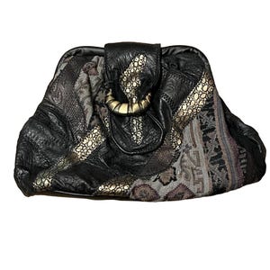 Bolso de mano vintage Interpur Patchwork de piel con tapiz, nuevo, con estampado animal mixto y estilo boho.