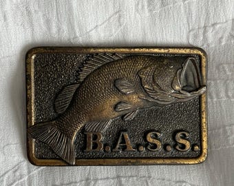 ヴィンテージ BASS ベルトバックル Bass Anglers Sportsman Society Great American Buckle Co シカゴ 真鍮製 釣り 1980年代