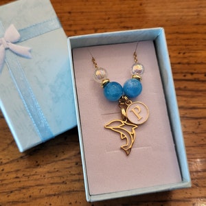 Dolphin Necklace Stainless Steel, Little Girls Initial Necklace, Women&#39;s Charm Jewelry, Gift for her, Initial Dolphin Jewelry, Ocean Jewelry