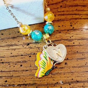 Butterfly Necklace, Kids Initial Necklace, Little Girls Charm Jewelry, Gift for her, Orange Yellow Butterfly Jewelry, Kids Nature Jewelry