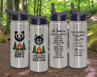 Scout Gift, Stainless Steel Scout Water Bottle, Personalized Scout Inspired Water Bottle, Scout Den Gift, Scout Crossover Gift