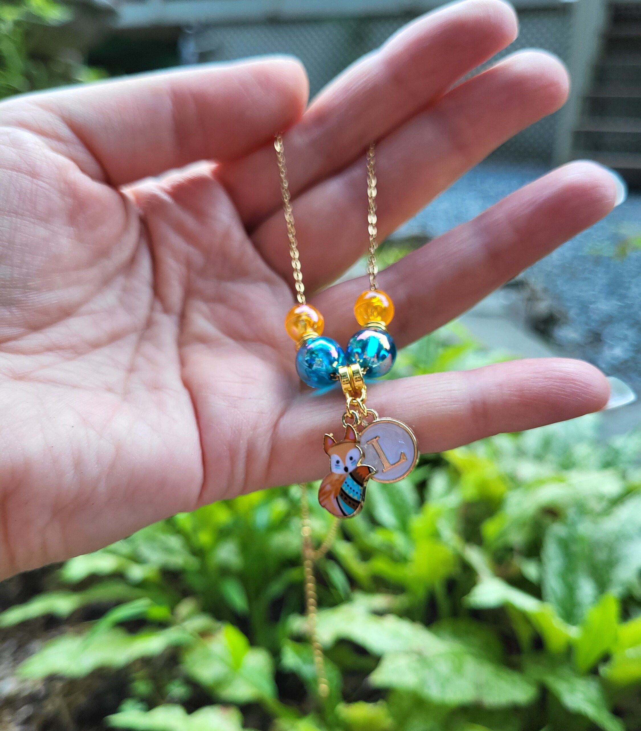 Fox Necklace, Kids Initial Necklace, Little Girls Charm Jewelry, Gift