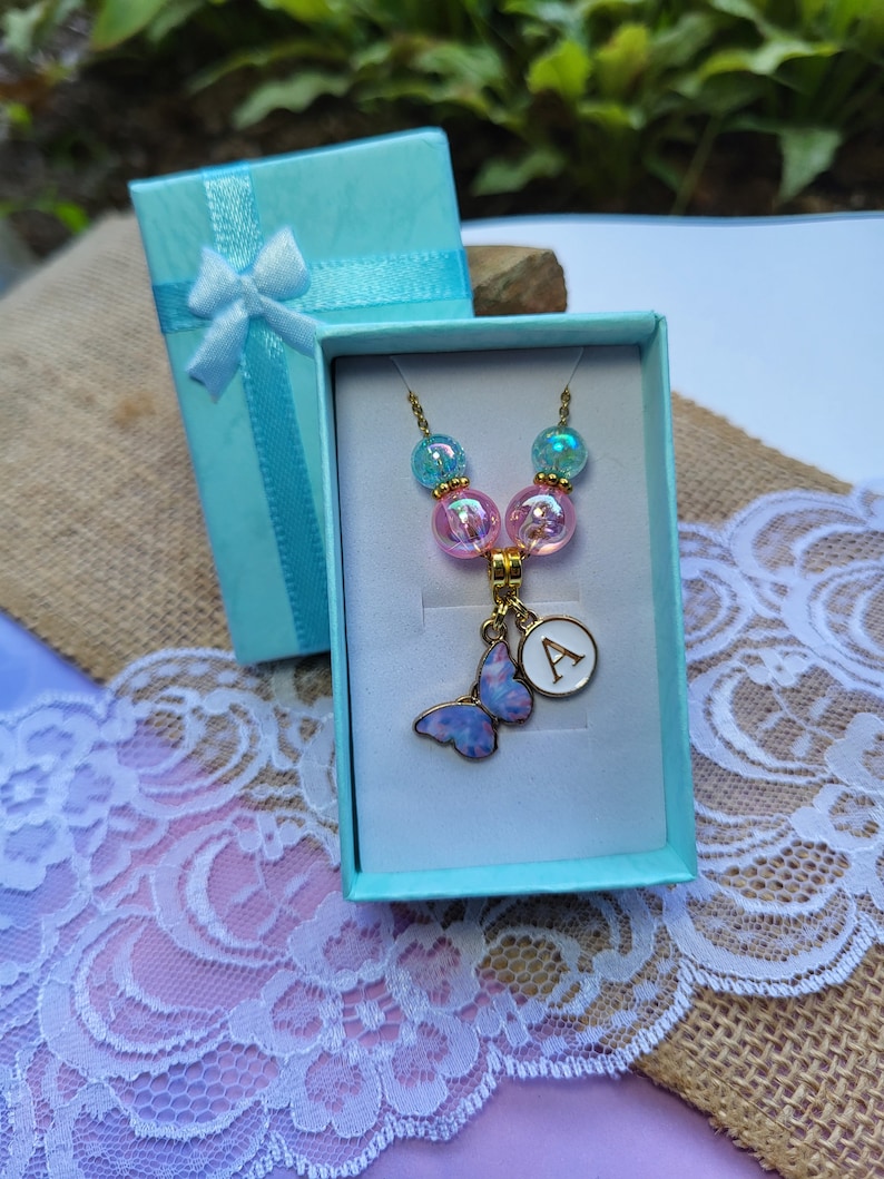 Butterfly Necklace Kids Initial Necklace Little Girls Charm Etsy